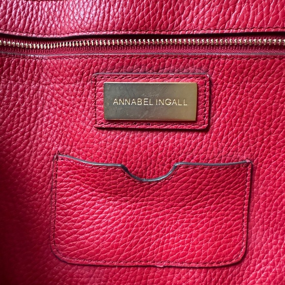 ANNABEL INGALL RED PEBBLE LEATHER ISABELLA TOTE BAG LUXURY SHOULDER STRAPS - Picture 3 of 11